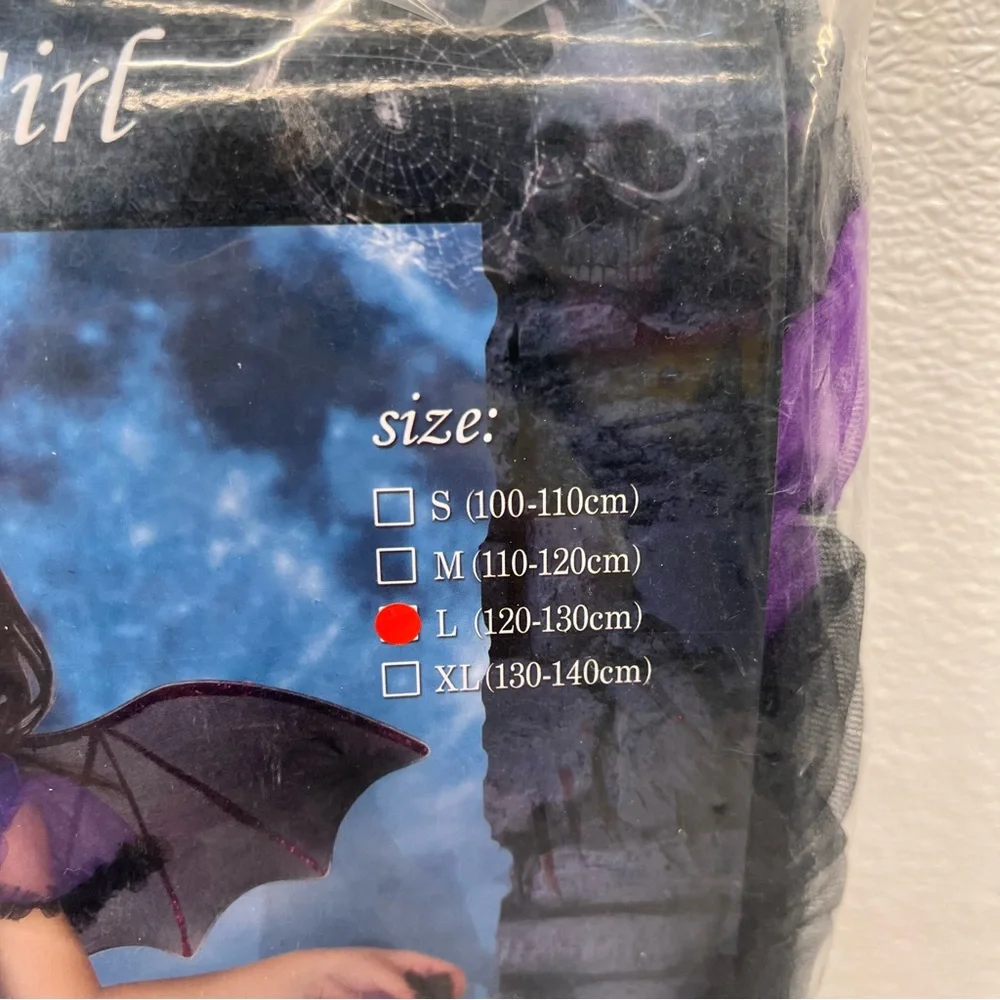 NWT Girls Bat Witch‎ Costume Halloween Cosplay Fancy Dress Up with Bat Wings L